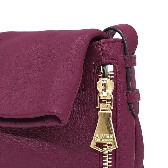 Aimee Kestenberg Double Entry Leather Bali Hobo Crossbody Shoulder Bag - Magenta - Picture 2 of 9